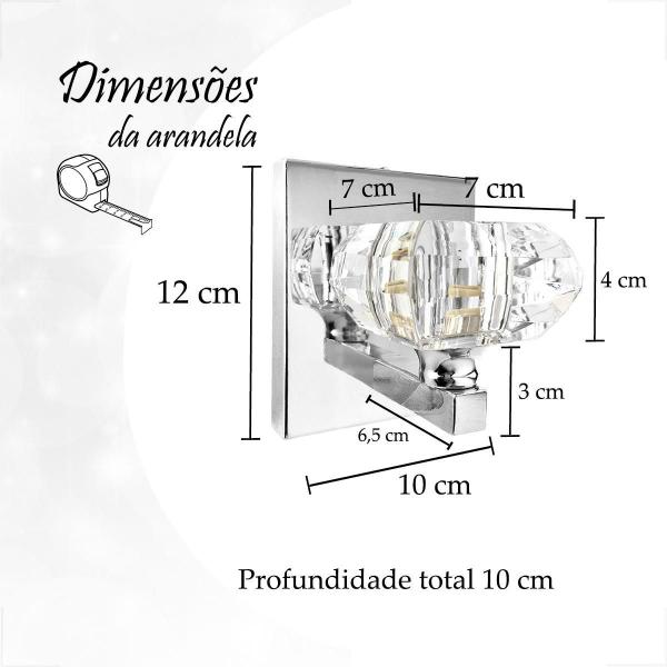 Imagem de Kit 2 Arandela Cristal Cromado Cindy Banheiro Bet41 + Led