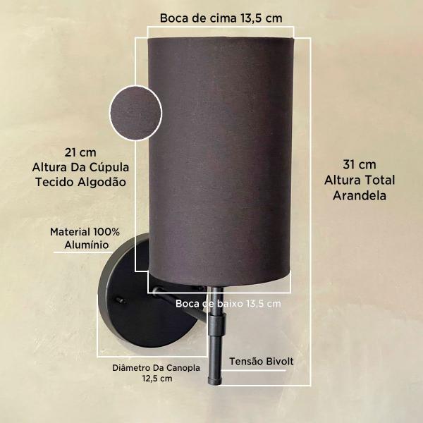 Kit 2 Arandela De Parede C/ Cupula Tecido algodão Soquete Nacional Bivolt - TANGERINA MCA Imagem de Kit 2 Arandela De Parede C/ Cupula Tecido algodão Soquete Nacional Bivolt