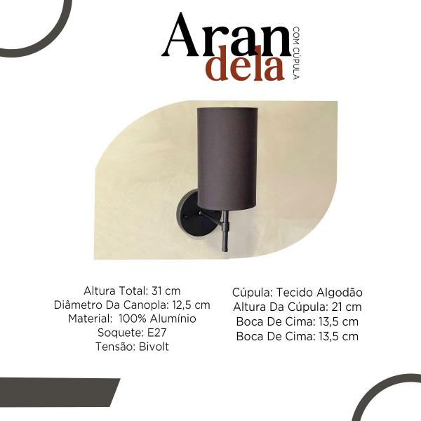 Kit 2 Arandela De Parede C/ Cupula Tecido algodão Soquete Nacional Bivolt - TANGERINA MCA Imagem de Kit 2 Arandela De Parede C/ Cupula Tecido algodão Soquete Nacional Bivolt