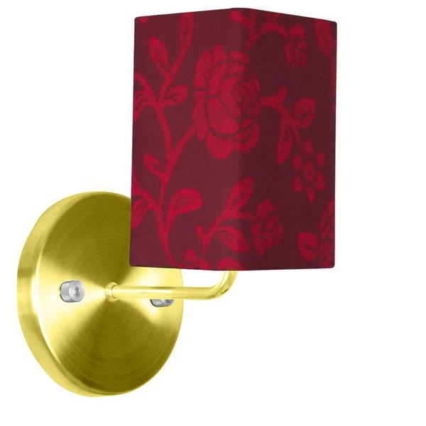 Imagem de Kit 2 Arandela Dourado De Cupula Quadrada Floral Vermelho