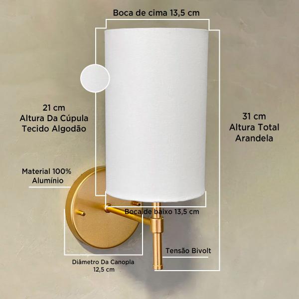 Imagem de Kit 2 Arandela Em Aluminio Com Cupula Tecido Algodao Soquete E27 Tensao Bivolt