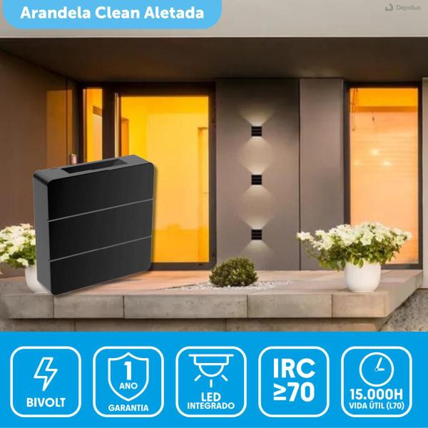 Imagem de Kit 2 Arandela Led Externa 2 Fachos Clean Preto 6w 3000k Blumenau