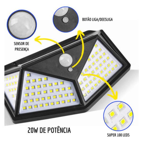 Imagem de Kit 2 Arandela Luminária Luz Solar Led Parede Jardim Escada 100 leds