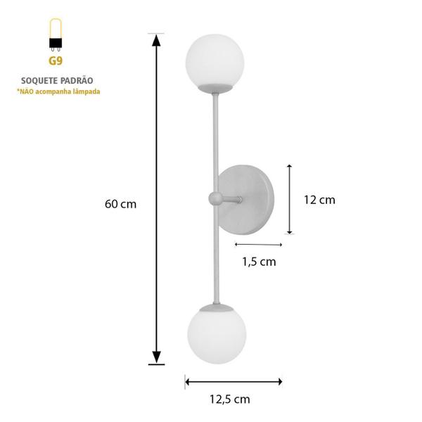 Imagem de Kit 2 Arandela Luminária Parede Bolinha 2 Globo Vidro Bronze