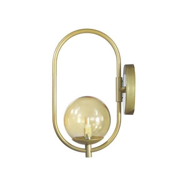 Imagem de Kit 2 Arandela Online Dourado Globo Vidro Ambar + Led 5W