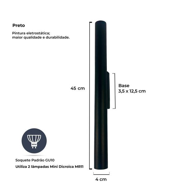 Imagem de Kit 2 Arandela Tubo Cilindro Aluminio Preto 40cm + Lâmpada Led Branco Neutro