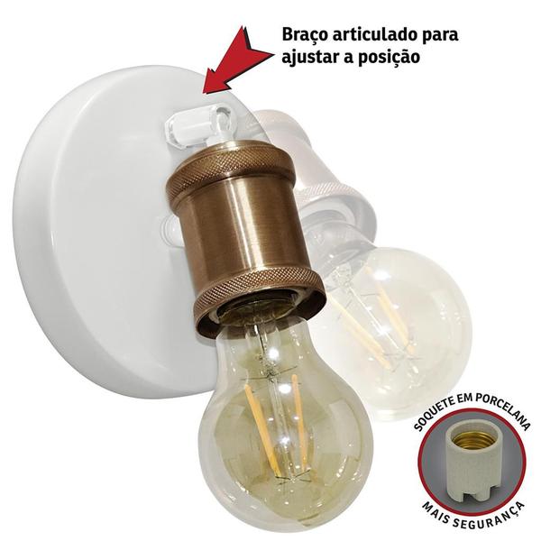 Imagem de Kit 2 Arandelas Articulada Nordic Spot Branco/Cobre