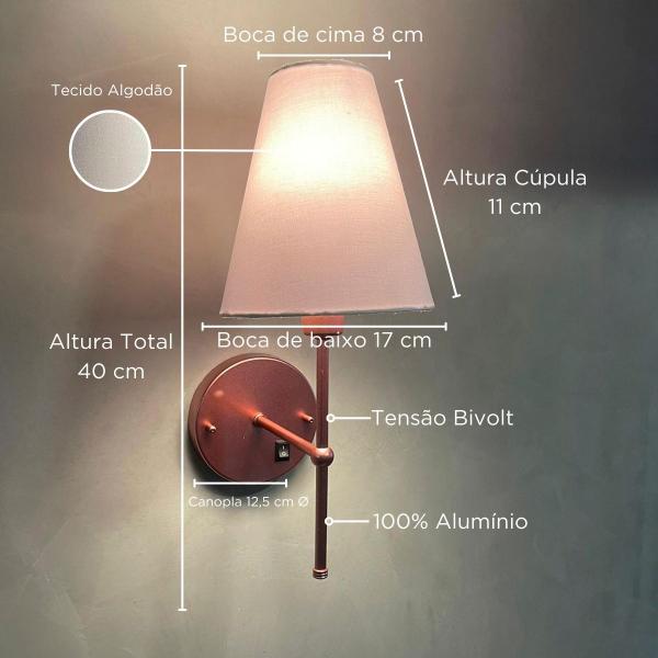 Imagem de Kit 2 Arandelas De Parede Classica Com Interruptor Com Cupula Bege, Branco e Preto Tecido Algodao Tensao Bivolt 110/220v