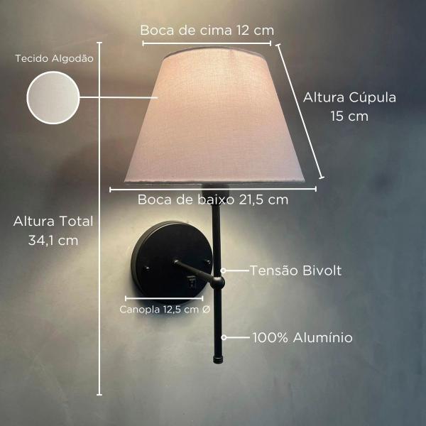 Imagem de Kit 2 Arandelas Luminária de Parede Com Interruptor liga/desliga Com Cúpula algodão Ref 19