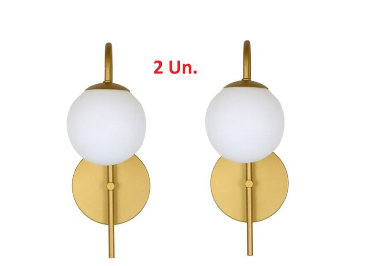 Imagem de Kit 2 Arandelas Luminária Ignis Globo 12 cm Moderno Dourado 001