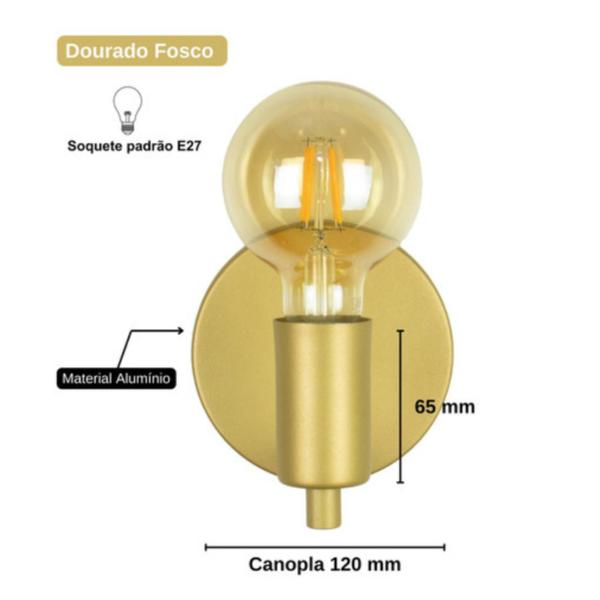 Imagem de Kit 2 Arandelas Parede Interno Quarto Dourado + Lâmpada St64