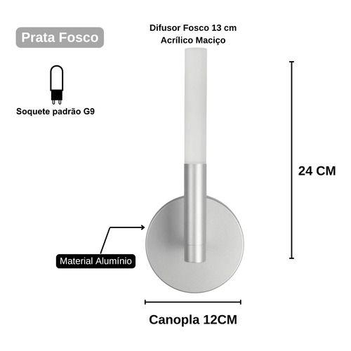 Imagem de Kit 2 Arandelas Tubo Acrilico Difusor Prata + Lâmpada Led