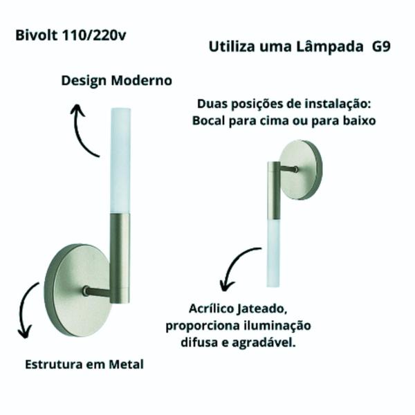 Imagem de Kit 2 Arandelas Tubo Acrilico Difusor Prata + Lâmpada Led