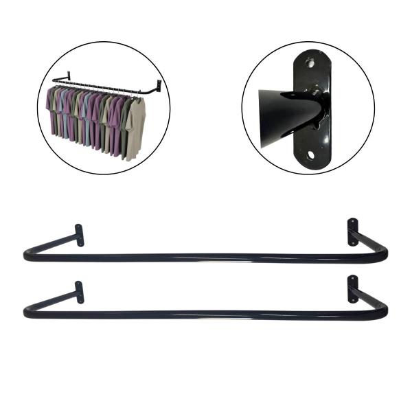 Kit 2 Arara De Parede Cabideiro Loja Closet Preto 1 metro - VFUTILIDADES Imagem de Kit 2 Arara De Parede Cabideiro Loja Closet Preto 1 metro