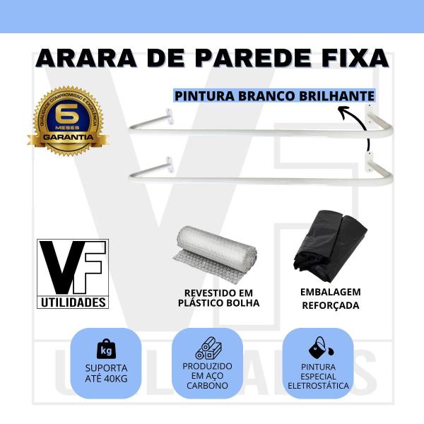 Kit 2 Arara De Parede Cabideiro Loja Closet Preto 1 metro - VFUTILIDADES Imagem de Kit 2 Arara De Parede Cabideiro Loja Closet Preto 1 metro