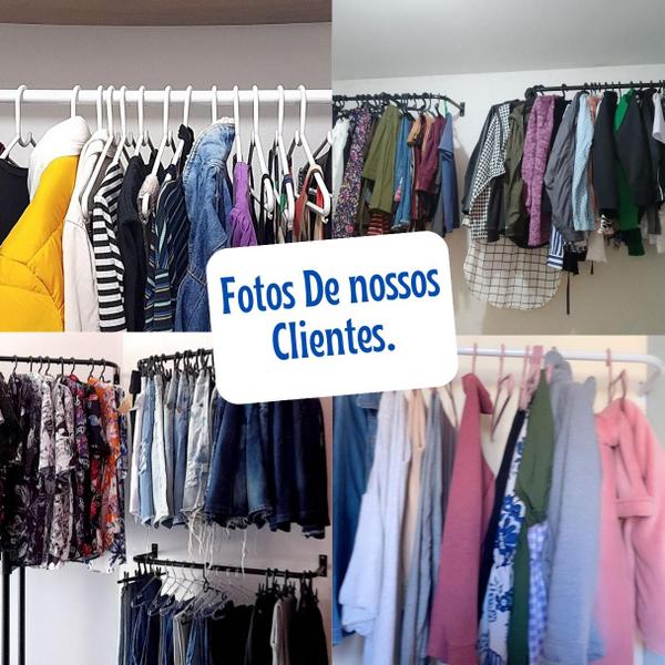 Imagem de Kit 2 Arara De Parede Cabideiro Loja Closet Preto 1 metro