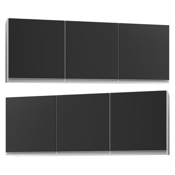 Imagem de Kit 2 Armários Aéreos 150cm 3 Portas Argélia Branco/Preto - Lumil