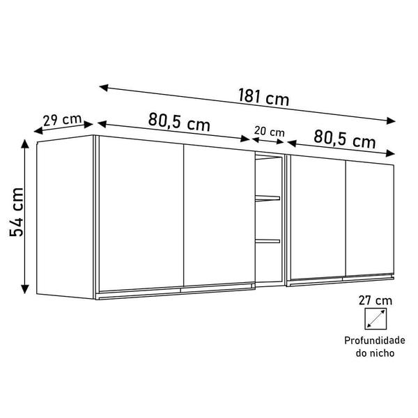 Imagem de Kit 2 Armários Aéreos Califórnia 80cm E Nicho Garrafeiro 20cm Riad Castanho/cinza - Lumil