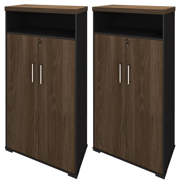 Imagem de Kit 2 Armários Multiuso Office 2 Portas E Nicho Atria Executiva 173cm A02 Preto - Lyam Decor