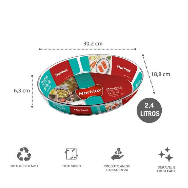 Imagem de Kit 2 Assadeira Vidro Oval 2,4L + 3,2L Nadir Figueiredo