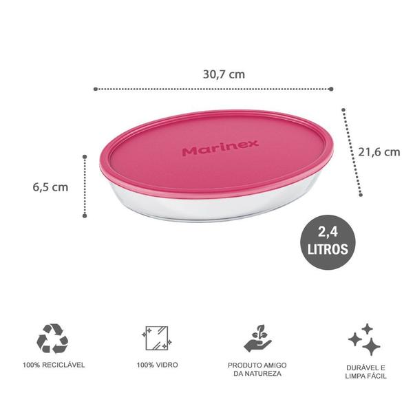 Imagem de Kit 2 Assadeira Vidro Oval 2,4L Temperado + Tampa Nadir