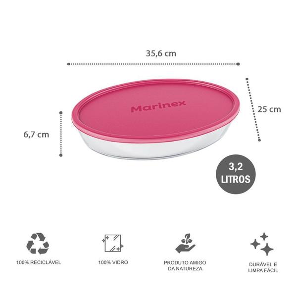 Imagem de Kit 2 Assadeira Vidro Oval 3,2L Temperado + Tampa Nadir
