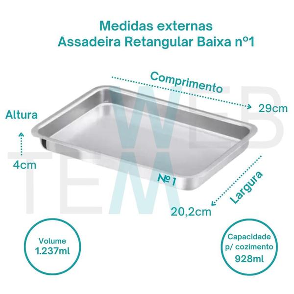 Imagem de Kit 2 Assadeiras Retangular Baixa nº 1 Alumínio Sustentável para Assados Bolos Torta Cozimento Uniforme Fácil Limpeza Para Uso Caseiro ou Profissional