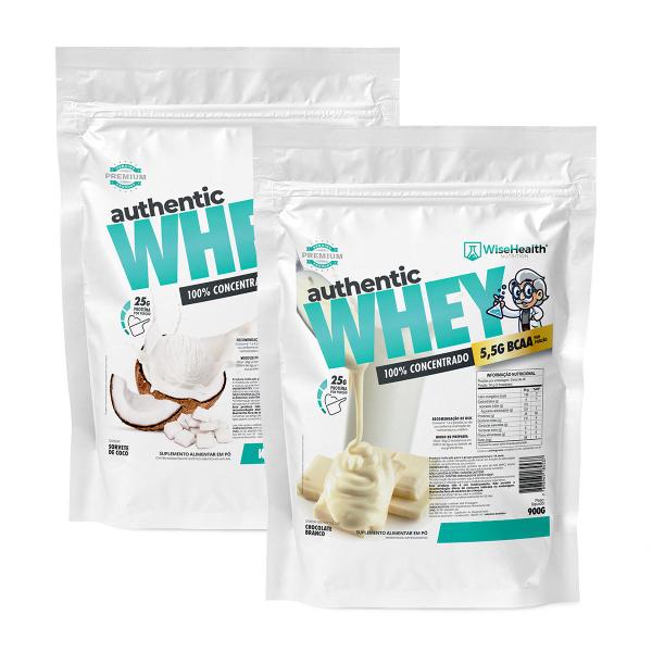 Imagem de Kit 2 Authentic Whey 900g Sorvete Coco + Choc. Bco - Wise