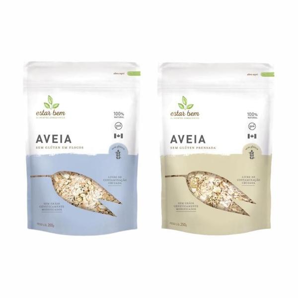 Kit 2 Aveia Estar Bem: Em Flocos e Prensada 200g e 250g Imagem de Kit 2 Aveia Estar Bem: Em Flocos e Prensada 200g e 250g