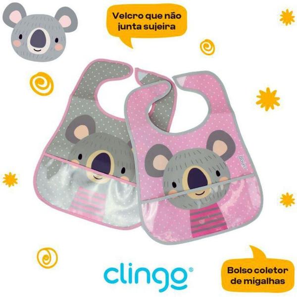 Imagem de Kit 2 Babador Impermeável com Bolso Coletor Coala Clingo