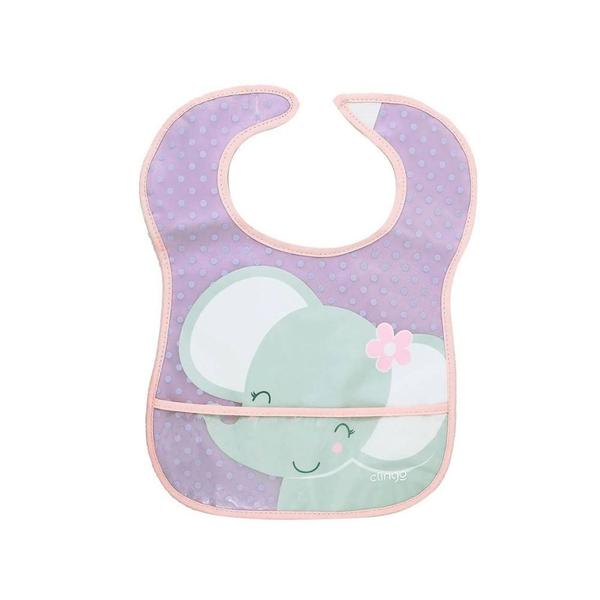 Imagem de Kit 2 Babadores Impermeáveis Atoalhados com Bolso Coletor Elefante e Gato Rosa  Clingo