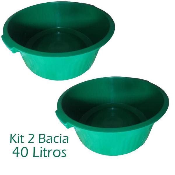 Imagem de Kit 2 Bacia Multiuso Plástico Canelada 40Lts Arqplast Verde