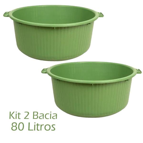 Imagem de Kit 2 Bacias 80 Litros Grande Com Alça de Plástico Arqplast