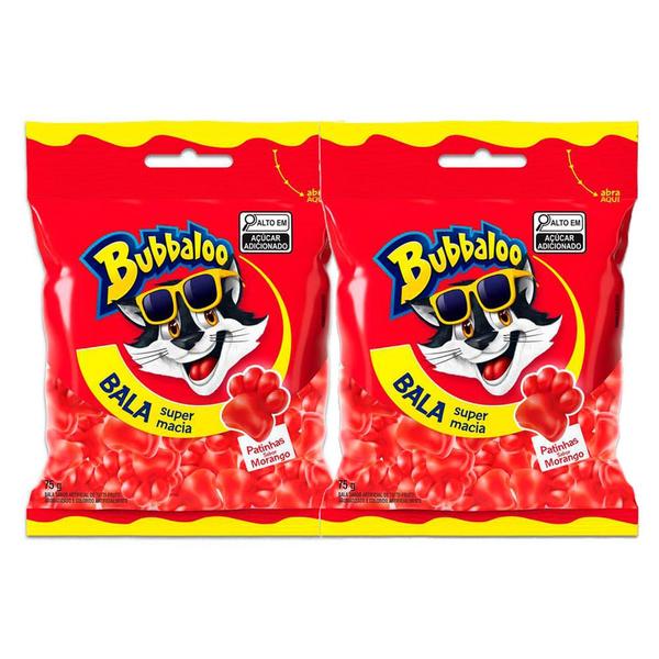 Kit 2 Bala Bubbaloo Patinhas Morango 75g Imagem de Kit 2 Bala Bubbaloo Patinhas Morango 75g