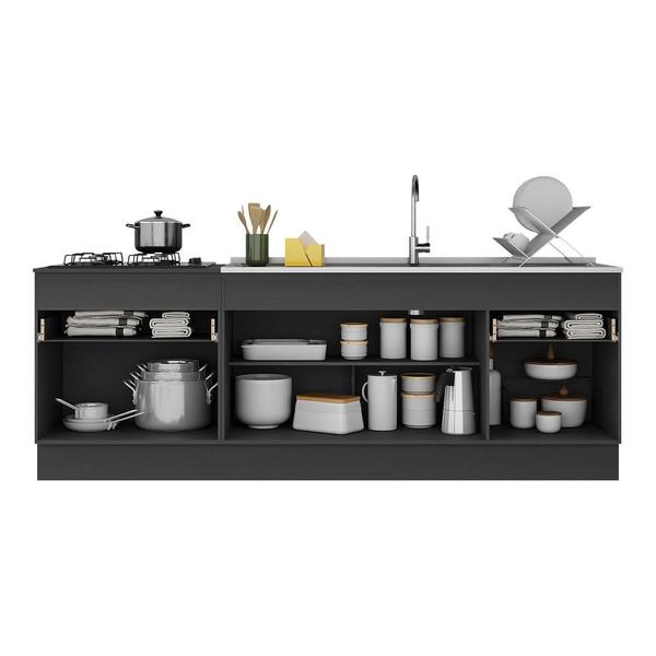 Imagem de Kit 2 Balcões c/ Rodapé Gabinete Pia 150cm e Cooktop 70cm Veneza Multimóveis MP2108.898 Preto/Branco