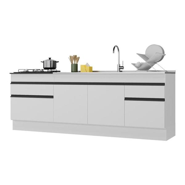 Imagem de Kit 2 Balcões c/ Rodapé Gabinete Pia 150cm e Cooktop 70cm Veneza Multimóveis MP2108.964 Branco/Preto