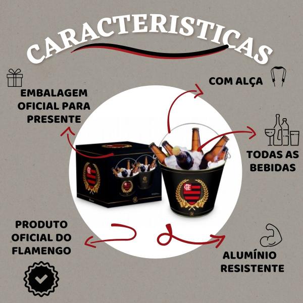 Imagem de Kit 2 Balde Alumínio de Gelo Grande Preto Escudo Flamengo Cerveja Bebidas Reforçado com Alça