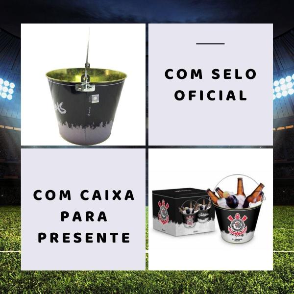 Imagem de Kit 2 Balde Alumínio Gelo Grande Preto Escudo Corinthians