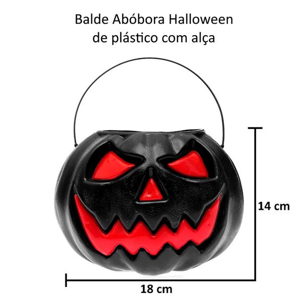 Imagem de Kit 2 Balde Dia das Bruxas Abóbora com Alça Grande Preta Halloween