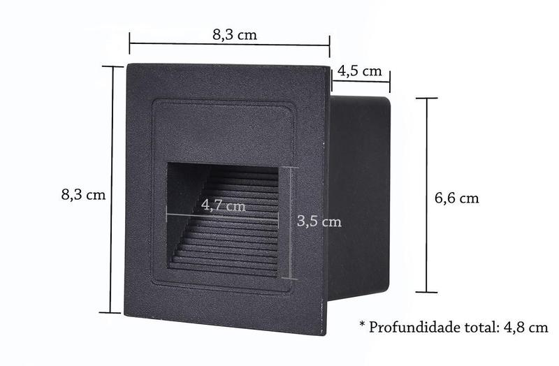 Imagem de Kit 2 Balizador Led Preto Externo De Embutir Quadrado Lup51