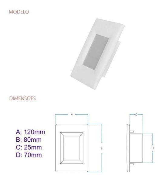 Imagem de Kit 2 Balizador Parede Escada Led 2w 4x2 Branco Frio 6500k