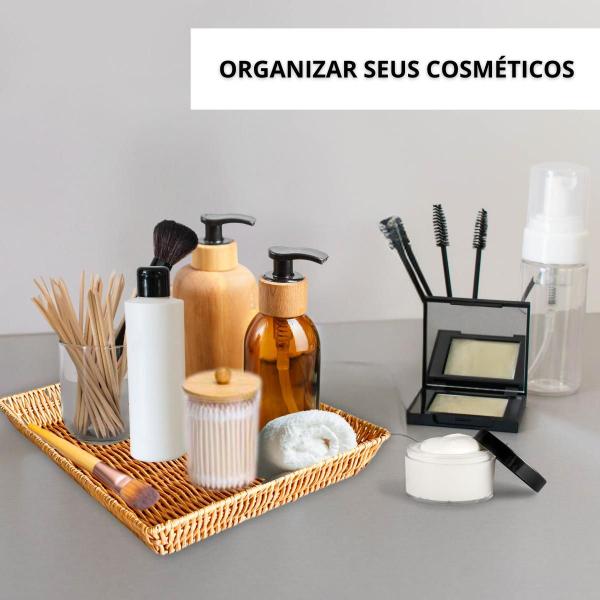 Imagem de Kit 2 Bandejas rattan cesta Grande decorativa bancada mesa café lavabo banheiro frutas pães festa