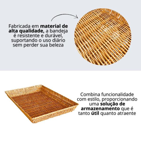 Imagem de Kit 2 Bandejas rattan retangular cesta Decorativas grande mesa bancada café chá frutas pães