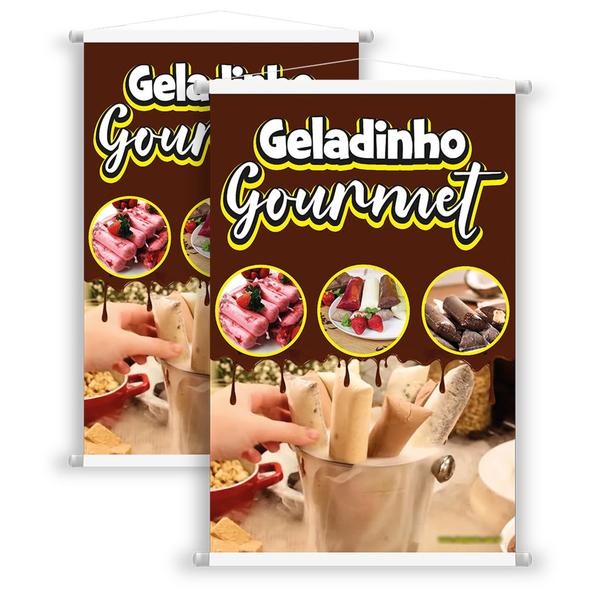 Imagem de Kit 2 Banners Gelinho Gourmet Impresso Em Alta Qualidade