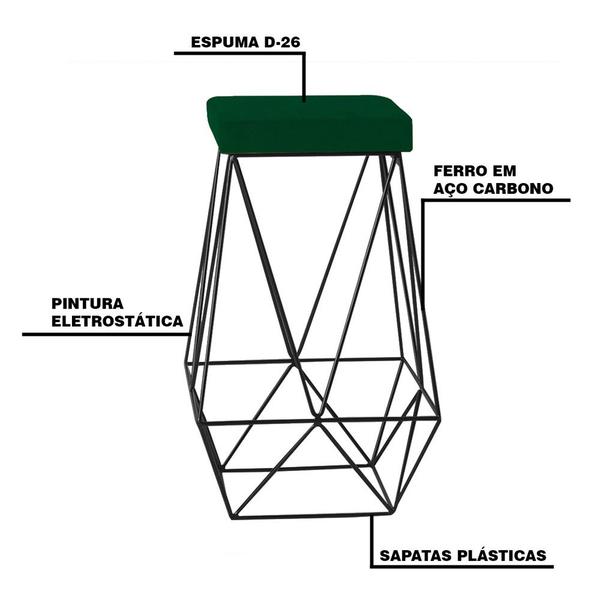 Imagem de Kit 2 Banqueta Decorativa Kathy Base Preta Suede Verde G41 - Gran Belo