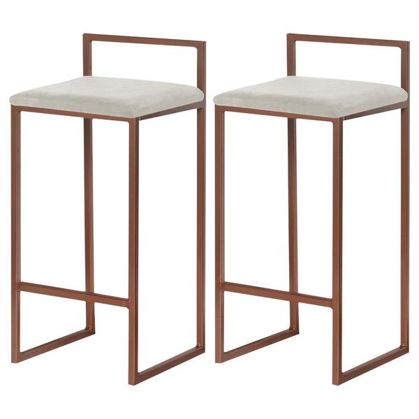 Imagem de Kit 2 Banqueta Decorativa Selena Base Bronze Suede Bege G41 - Gran Belo