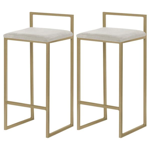 Imagem de Kit 2 Banqueta Decorativa Selena Base Gold Suede Bege G41 - Gran Belo