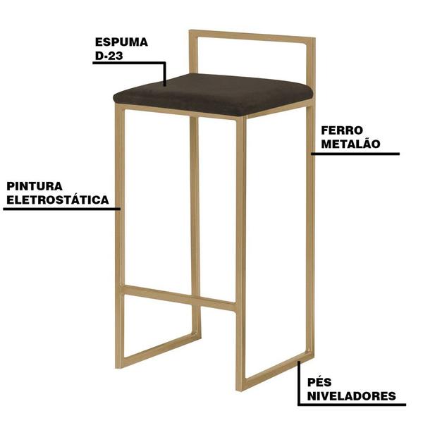 Imagem de Kit 2 Banqueta Decorativa Selena Base Gold Suede Marrom G41 - Gran Belo