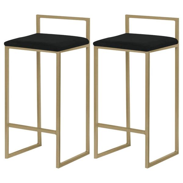 Imagem de Kit 2 Banqueta Decorativa Selena Base Gold Suede Preto G41 - Gran Belo