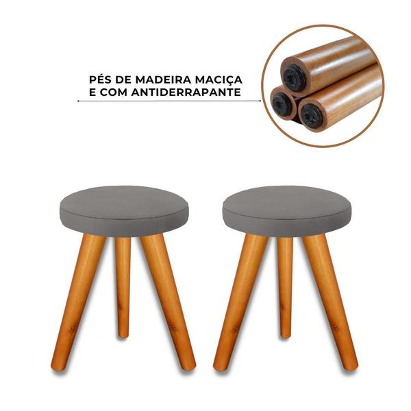 Imagem de Kit 2 Banqueta Puff Jb Luxo Sala Pés Madeira Maciça Cinza